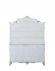 24" X 75" X 106" Antique White Wood Glass Mirror Hutch Buffet