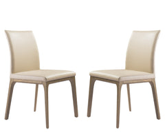 Set of Two Taupe and Brown Upholstered Faux Leather Dining Side Chairs