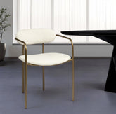 Cream And Gold Upholstered Fabric Open Back Dining Arm Chair