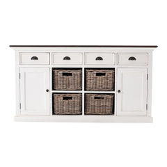 63" Brown And White Distressed Solid Wood Sideboard With Baskets