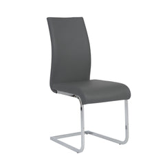 Set of Four Gray and Silver Upholstered Leather Dining Side Chairs
