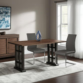 Set of Four Gray and Silver Upholstered Leather Dining Side Chairs