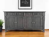 72" Dark Gray Solid Wood Four Drawer Sideboard with Four Doors