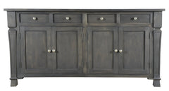 72" Dark Gray Solid Wood Four Drawer Sideboard with Four Doors
