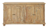 60" Natural Distressed Solid Wood Sideboard with Four Doors