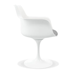 White Heavy Duty Plastic Swivel Dining Arm Chair With Gray Faux Leather Cushion