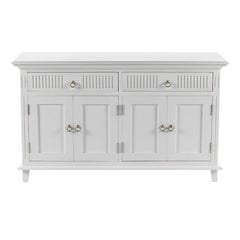 59" White Solid Wood Paneled Two Drawer Buffet Table with Four Doors