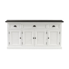 65" Antiqued White Solid Wood Three Drawer Buffet Table with Four Doors