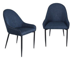 Set of Two Blue and Black Upholstery And Metal Dining Arm Chairs