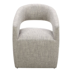 Gray Upholstered Fabric Open Back Dining Arm Chair