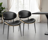 Set of Two Black Faux Leather and Wood Partially Open Back Dining Side Chairs