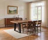 Seven Piece Brown and Black Solid Wood Dining Set with Six Chairs