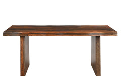 Seven Piece Brown Solid Wood Dining Set with Six Chairs