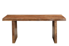 Nine Piece Brown Solid Wood Dining Set with Eight Chairs