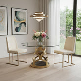 48" Clear And Gold Rounded Glass And Metal Pedestal Base Dining Table