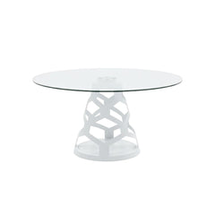 48" Clear And White Rounded Glass And Metal Pedestal Base Dining Table