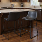 Set of Two 29" Black Faux Leather and Steel Counter Height Bar Chairs