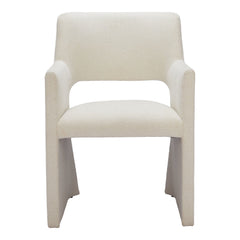 White Upholstered Faux Linen Dining Arm Chair