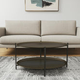 26" Antiqued Bronze and Black Steel Oval Two Tier Coffee Table