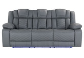 86" Light Gray Reclining USB Sofa And Toss Pillow With Silver Legs
