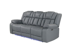 86" Light Gray Reclining USB Sofa And Toss Pillow With Silver Legs