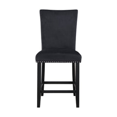 Set of Two 25" Black Wood and Velvet Counter Height Bar Chairs