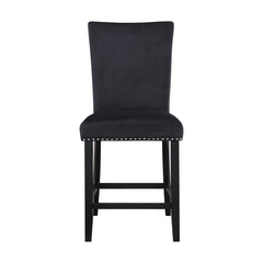 Set of Two 25" Black Wood and Velvet Counter Height Bar Chairs