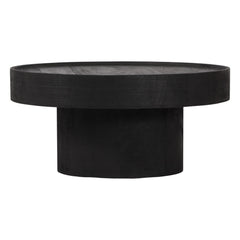 28" Black Solid Wood Round Pedestal Coffee Table
