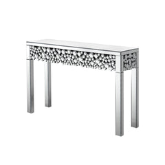 47" Silver Mirrored Glass Faux Crystal Bling Console Table