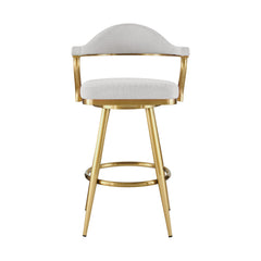 26" Silver and Gold Fabric and Stainless Steel Counter Height Swivel Bar Chair