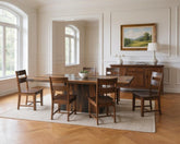 Seven Piece Dark Brown Solid Wood Dining Set with Six Chairs
