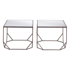 Set of Two Silver and Bronze Mirrored Glass and Steel Square Abstract Bunching Coffee Tables