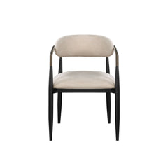 Set of Two Beige And Black Upholstered Fabric Open Back Dining Arm Chairs