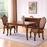 Set of Two Tan And Redwood Upholstered Fabric Dining Arm Chairs