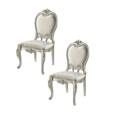 Set of Two Champagne Fabric and Solid Wood Open Back Dining Side Chairs