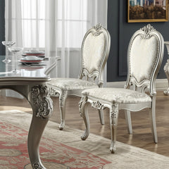 Set of Two Champagne Fabric and Solid Wood Open Back Dining Side Chairs