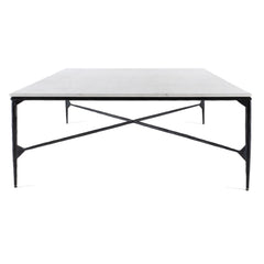 42" Black and White Genuine Marble And Iron Square Coffee Table