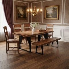 Six Piece Brown and Black Solid Wood Dining Set with Four Chairs