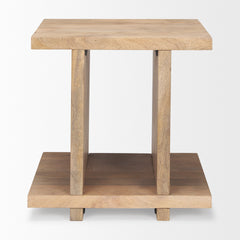 22" Brown Solid Wood Sled End Table With Shelf