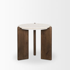 20" White And Brown Marble And Solid Wood End Table