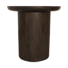24" Dark Brown Distressed Solid Wood Round Pedestal End Table