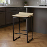 25" Natural and Black Solid Wood and Metal Low Back Counter Height Bar Chair