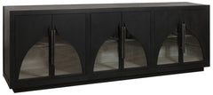 95" Dark Brown Distressed Solid Wood Sideboard with Six Doors