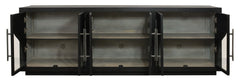 95" Dark Brown Distressed Solid Wood Sideboard with Six Doors