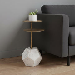 25" White Marble Pedestal End Table