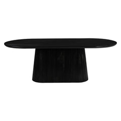 81" Black Solid Wood and Wood Pedestal Base Oval Dining Table