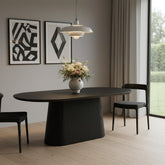 81" Black Solid Wood and Wood Pedestal Base Oval Dining Table