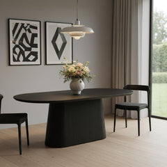 81" Black Solid Wood and Wood Pedestal Base Oval Dining Table