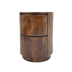 24" Chestnut Solid Wood Round Drum End Table With Two Drawers