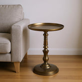 24" Bronze Metal Round Pedestal End Table